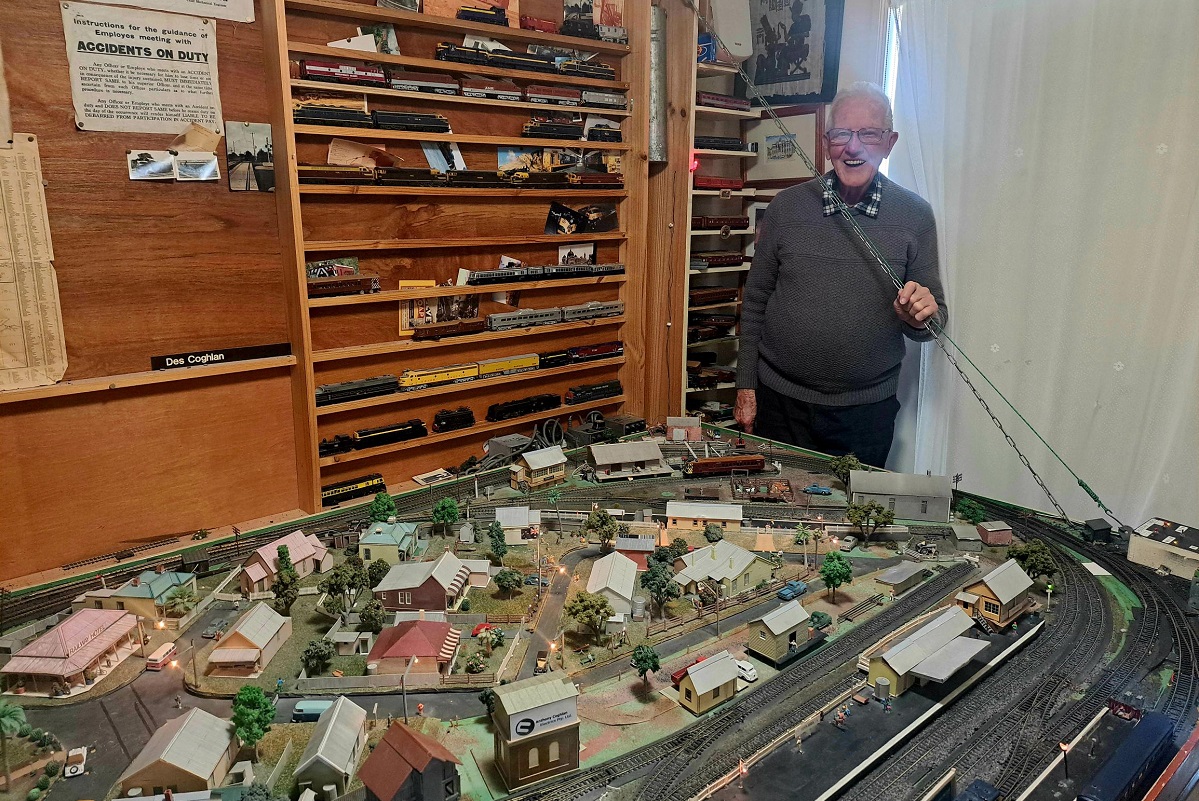 Des with his model train set