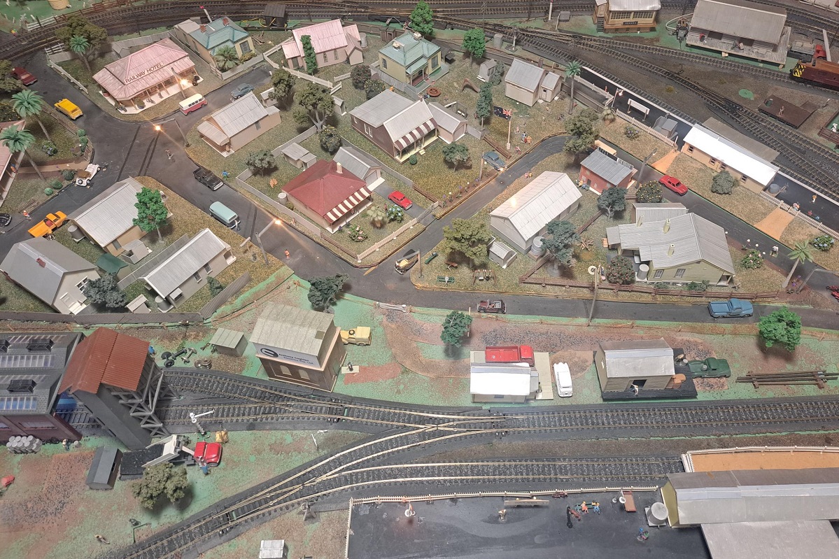 An aerial view of Des's model train set.